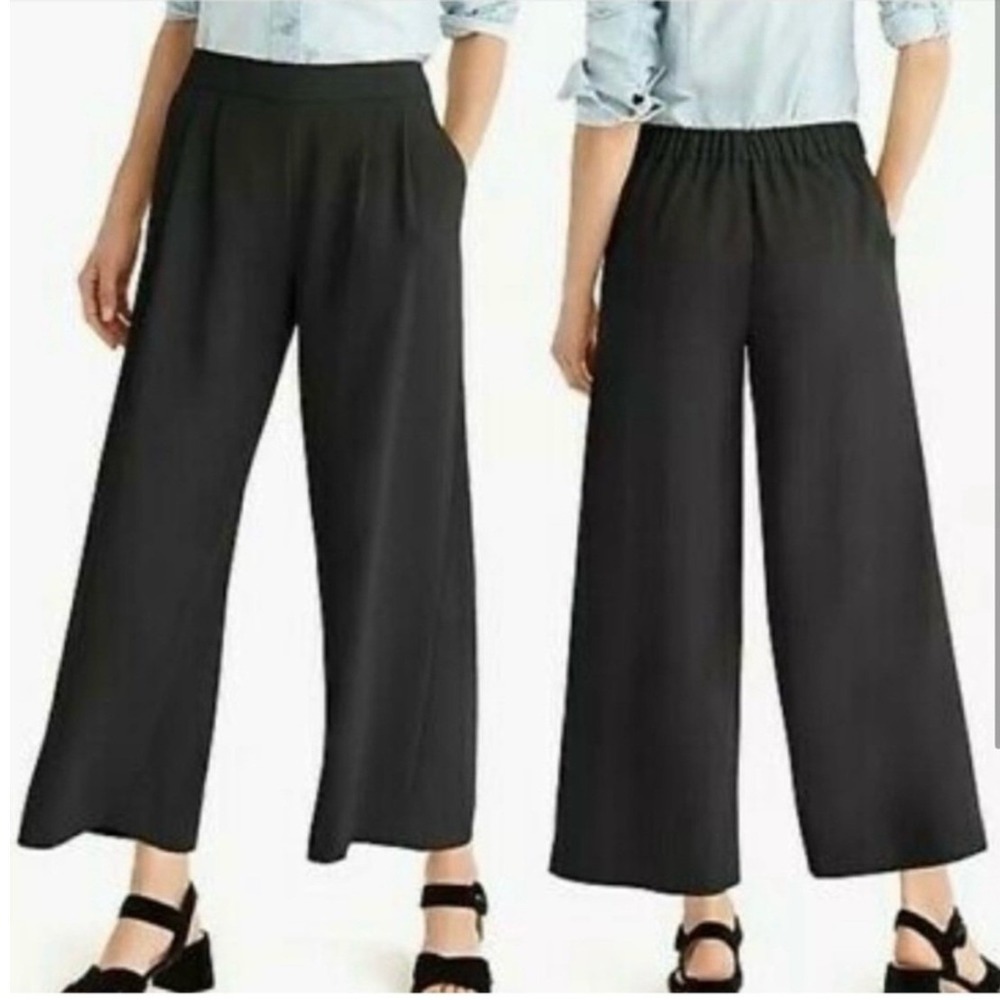 J.Crew Pants 365 Wide Leg 4 Black Pleated Crop Front Elastic Waist